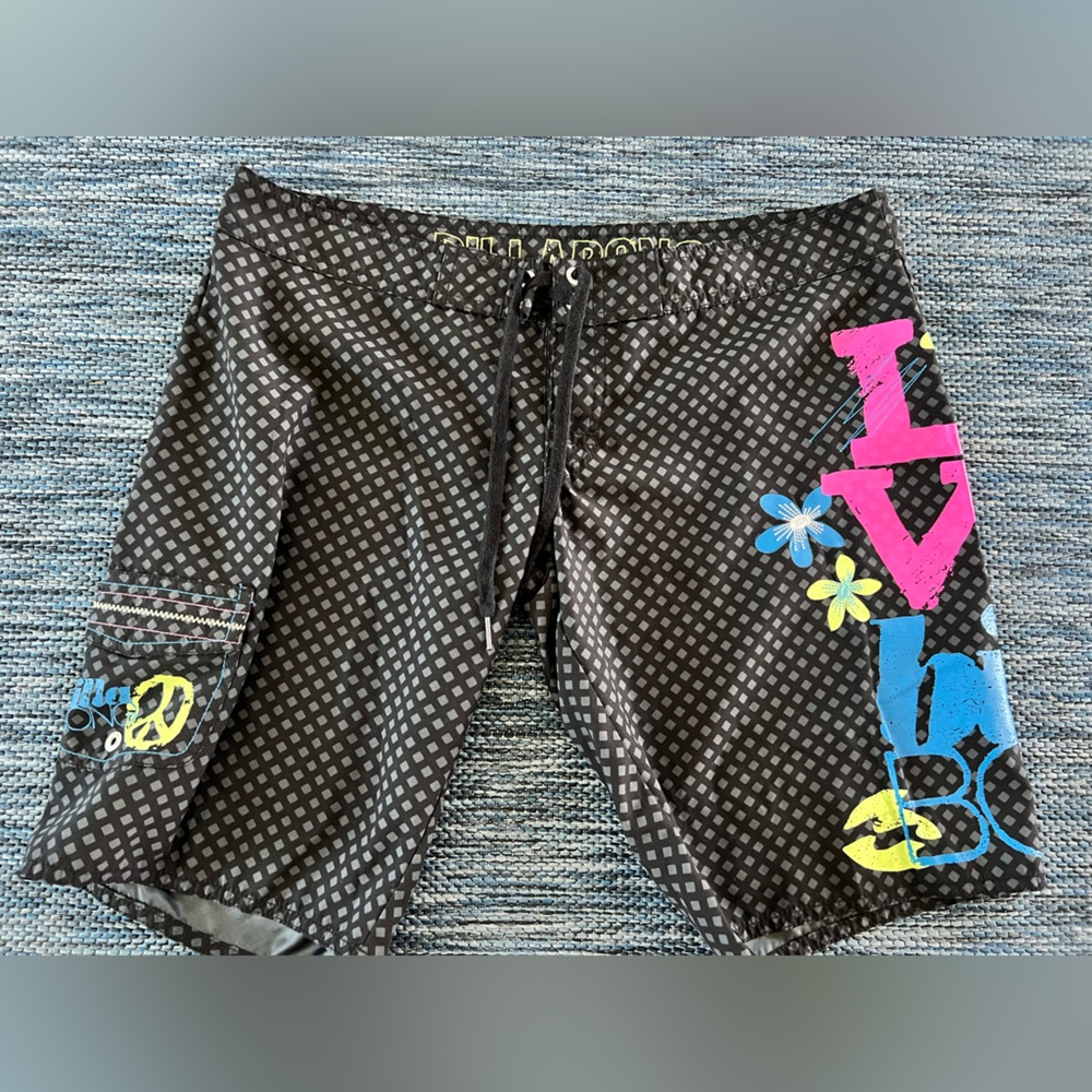 Vintage juniors size 9 Bermuda shorts.  Black and neon colors.